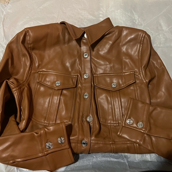 HOUSE OF CB ‘Crystal’ Tan Brown Vegan Leather Backless Blazer Midi Dress - Picture 3 of 9